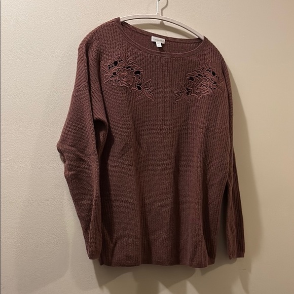 Garnet Hill Sweaters - Garnet Hill mauve Sweater with Floral Embroidery - medium - 100% cashmere